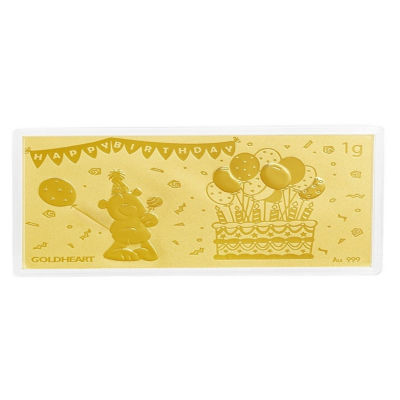 Goldheart 999 Gold 1G Birthday Celebration Gold Bar 1