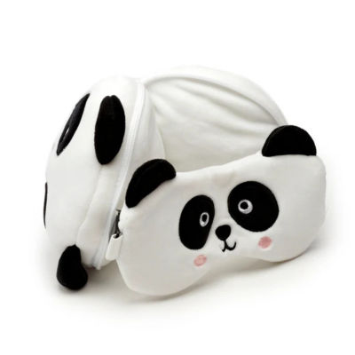 TRAVELMALL 3D Panda Plush Travel Pillow & Eye Mask Set 3