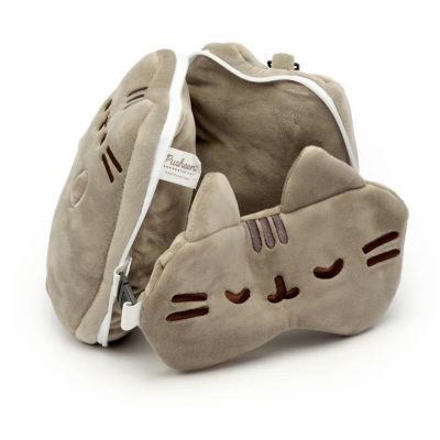 TRAVELMALL 3D Pusheen Cat Plush Travel Pillow & Eye Mask Set 3