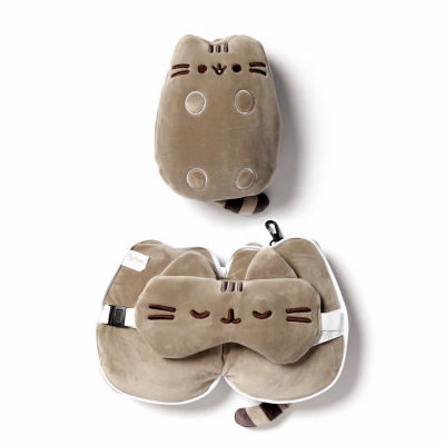 TRAVELMALL 3D Pusheen Cat Plush Travel Pillow & Eye Mask Set 7