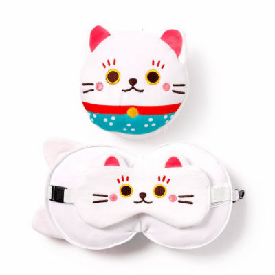 TRAVELMALL 3D Maneki Neko 毛绒旅行枕头和眼罩套装 7