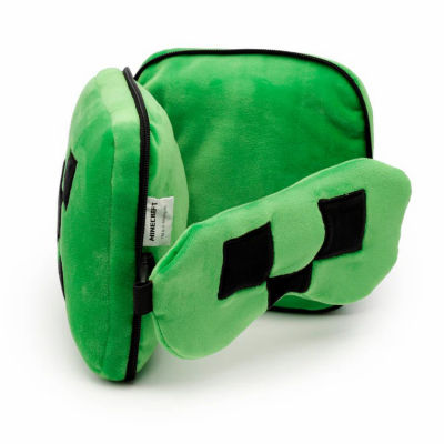 TRAVELMALL 3D Minecraft Creeper Plush Travel Pillow & Eye Mask Set 3