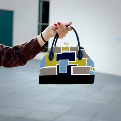 COCOONESE Leather Top-Handle Bag - Mondrian (Green) 6