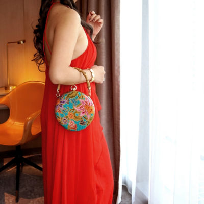 COCOONESE Round Hard Case Bamboo Handle Bag - Tango (Turquoise) 4