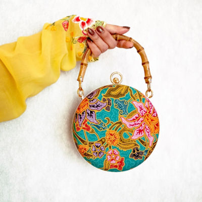 COCOONESE Round Hard Case Bamboo Handle Bag - Tango (Turquoise) 5