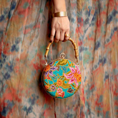 COCOONESE Round Hard Case Bamboo Handle Bag - Tango (Turquoise) 6