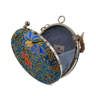 COCOONESE Round Hard Case Bamboo Handle Bag - Zumurud Lane (Blue) 3