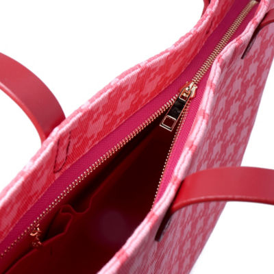 COCOONESE Zipper Top Tote Bag - Houndstooth Check (Pink) 4