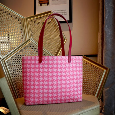 COCOONESE Zipper Top Tote Bag - Houndstooth Check (Pink) 7