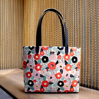 COCOONESE Zipper Top Tote Bag - Tsubaki Garden (Red) 3