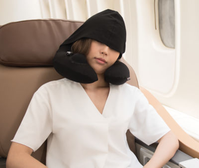 TRAVELMALL 3D Inflatable Neck Pillow with Patented Pump and Hood 4