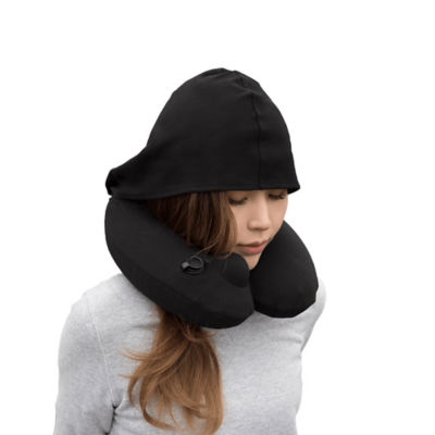 TRAVELMALL 3D Inflatable Neck Pillow with Patented Pump and Hood 5