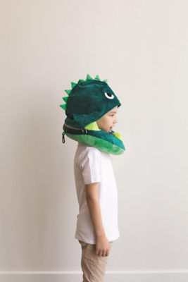 TRAVELMALL Dinosaur 3D Inflatable Neck Pillow with Patented Pump and Hood 4