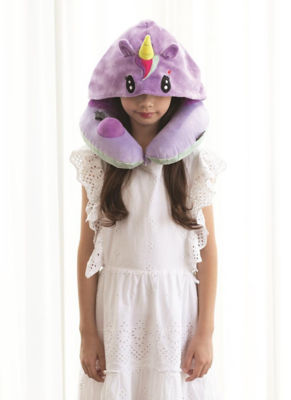TRAVELMALL Unicorn 3D Inflatable Neck Pillow with Patented Pump and Hood 3