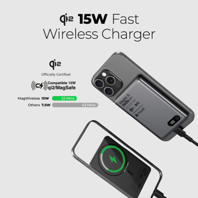 Mazer (CCC + QR) Qi2 Certified 15W 5000mAh Ultra Slim Magnetic Wireless Power Bank - M-MagAir29 9
