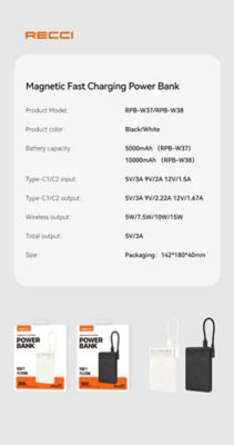 ANKER [Bundle] Recci 5000mAh 15W Magnetic CCC Power Bank with USB-C Built-In Cable + Anker 140W 4-Port USB-C GaN Charger 7