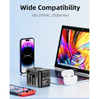 Recci [Bundle] Recci 10K Built-In USB C & Lightning CCC Power Bank + 77digi 70W Universal Travel Adapter + WiWU Alpha Tech Travel Pouch 11