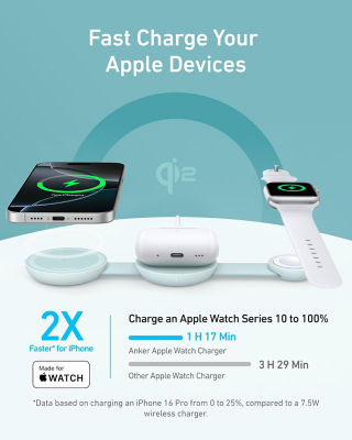 ANKER [Bundle] Anker MagGo 3-in-1 Foldable Charging Pad Qi2 15W Wireless Charger + 77digi 25W Universal Travel Adapter 7