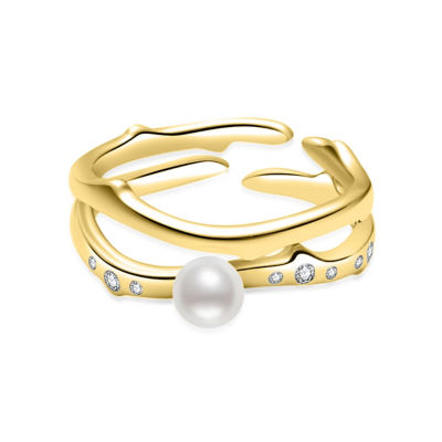 Pearly Lustre Top Grade Freshwater Pearl Duo Ring WR00330 | ROSE 1
