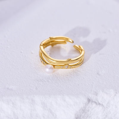 Pearly Lustre Top Grade Freshwater Pearl Duo Ring WR00330 | ROSE 4