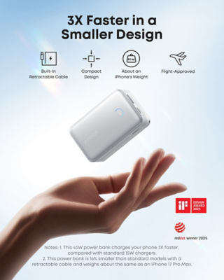 Anker Nano Power Bank 10000mAh 45W with Built-In Retractable USB-C Cable A1638 4