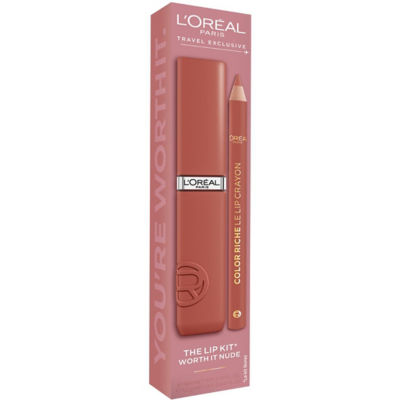 L'ORÉAL PARIS 巴黎欧莱雅恒放溢彩印迹天鹅绒哑光唇釉唇线笔套装 (Worth It Nude) 3
