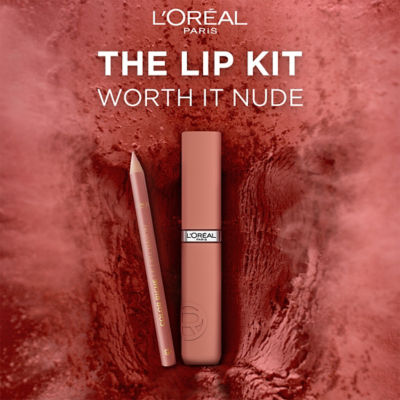 L'ORÉAL PARIS 巴黎欧莱雅恒放溢彩印迹天鹅绒哑光唇釉唇线笔套装 (Worth It Nude) 4