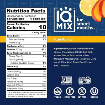 IQBar IQMix Sugar Free Electrolytes Powder Packets - Yuzu Mango 20 Sticks 3