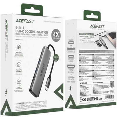 Acefast J18 USB-C 6-in-1 HUB Docking Station - Metal Gray 6