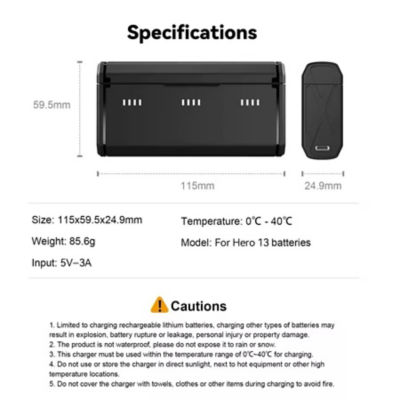 Telesin GoPro Hero 13 Charger Box With 2pcs Stamina Battery 13
