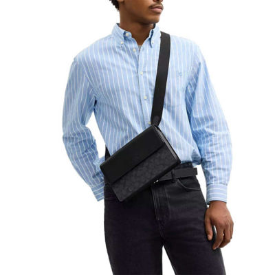 COACH Turner Flap Crossbody Bag In Signature Canvas Charcoal/Black CCQ53 4