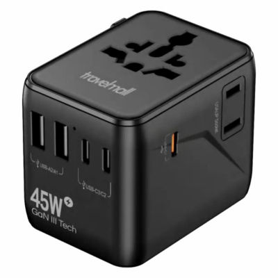 TRAVELMALL GaN 45W PD 高性能全球旅行适配器，带 5 个 USB 端口 1