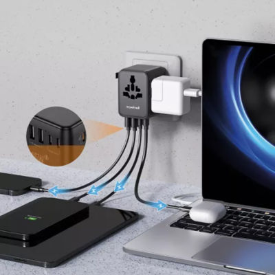 TRAVELMALL GaN 45W PD 高性能全球旅行适配器，带 5 个 USB 端口 2