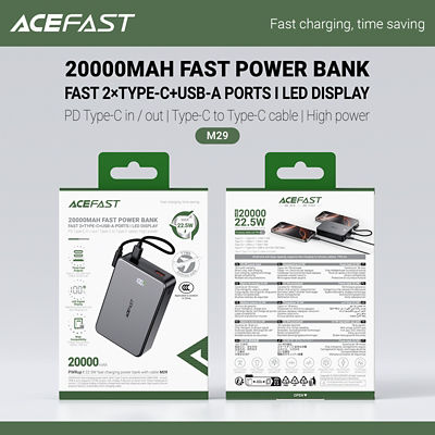 Acefast 3C Power Bank 20000mAh PD 22.5W Portable Charger M29 8