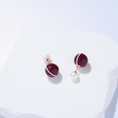 Pearly Lustre Top Grade Freshwater Pearl Earrings WE00862 | Ancora Red 2