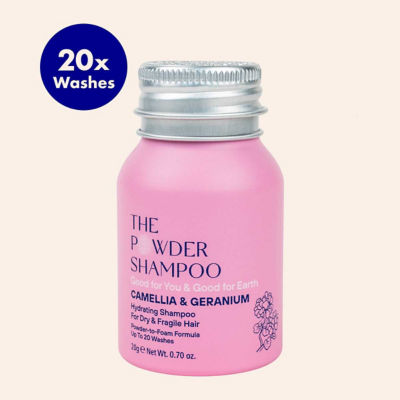 The Powder Shampoo [BUNDLE] Hydrating Shampoo For Dry & Fragile Hair Camellia & Geranium 20g + Nourishing Repair Conditioner For Thick, Damaged & Frizzy Hair Geranium & Rosemary 20g 2