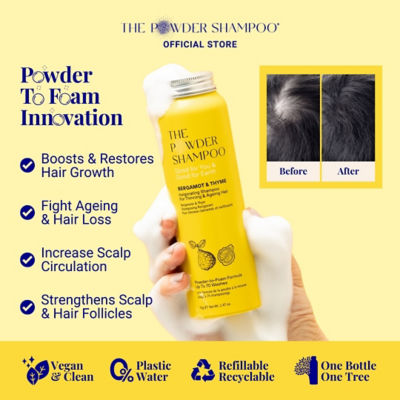 The Powder Shampoo [BUNDLE] Invigorating Shampoo For Thinning & Ageing Hair Bergamot, Biotin, Ginger & Ginseng 20g + Hydrating Volume Conditioner For Fine, Dry & Thinning Hair Bergamot & Rosemary 20g 3