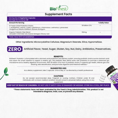 Biofinest 益生菌500億CFU酵素補充劑12+3益生元（60粒素食膠囊） 8