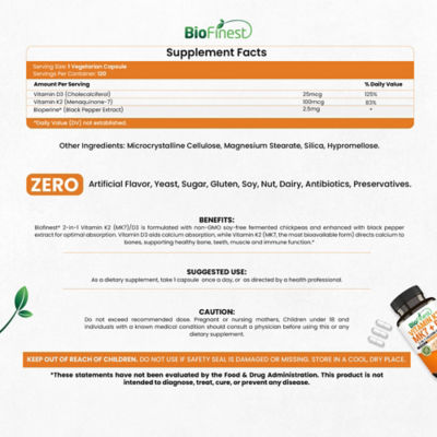Biofinest 維生素 K2 Mk7 + D3 補充劑（120 粒素食膠囊） 4