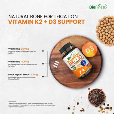Biofinest 維生素 K2 Mk7 + D3 補充劑（120 粒素食膠囊） 7