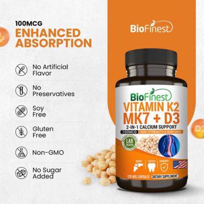 Biofinest 維生素 K2 Mk7 + D3 補充劑（120 粒素食膠囊） 8