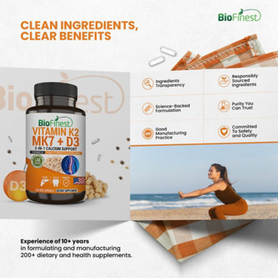 Biofinest 維生素 K2 Mk7 + D3 補充劑（120 粒素食膠囊） 9