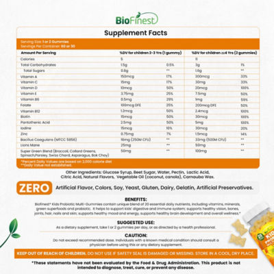 Biofinest 兒童益生菌複合維生素綠色超級食品軟糖補充劑 4
