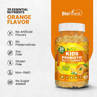 Biofinest 兒童益生菌複合維生素綠色超級食品軟糖補充劑 8