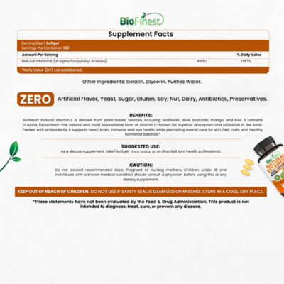Biofinest 天然維生素 E 400IU 補充劑（120 粒軟膠囊） 4