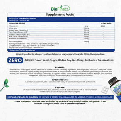 Biofinest 尿酸支持痛風清潔補充劑（120粒素食膠囊） 4