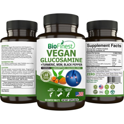 Biofinest 純素葡萄糖胺關節支持活動能力 MSM 鈣薑黃補充劑（90 片包衣片） 2