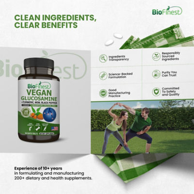 Biofinest 純素葡萄糖胺關節支持活動能力 MSM 鈣薑黃補充劑（90 片包衣片） 6