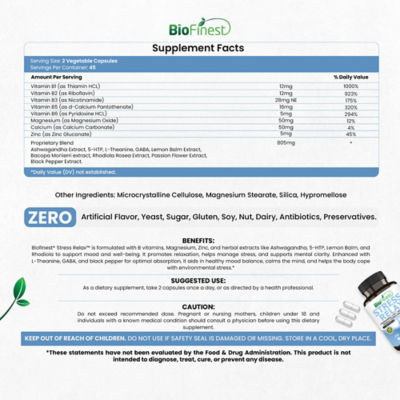 Biofinest 舒緩壓力補充品（90粒素食膠囊） 4