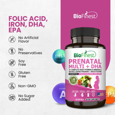 Biofinest Prenatal Omega DHA EPA Multivitamin Folic Acid Iron (120 Softgels) 8